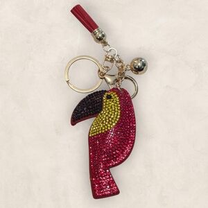 Colorful Toucan Bag Charm Keychain with Rhinestones
